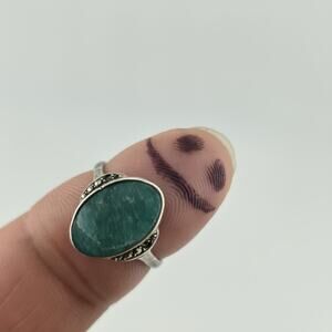 Vintage Sterling Silver Ring Green Stone Size 6.5